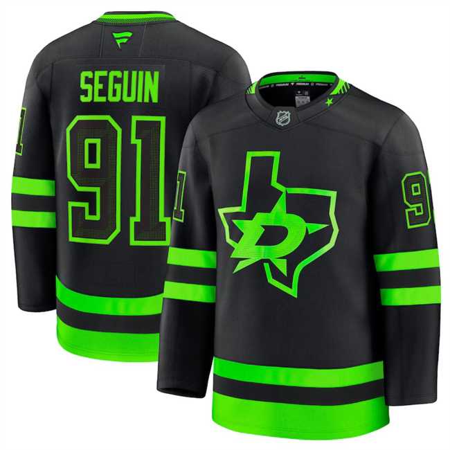 Mens Dallas Stars #91 Tyler Seguin Black 2024-25 Alternate Stitched Hockey Jersey Dzhi